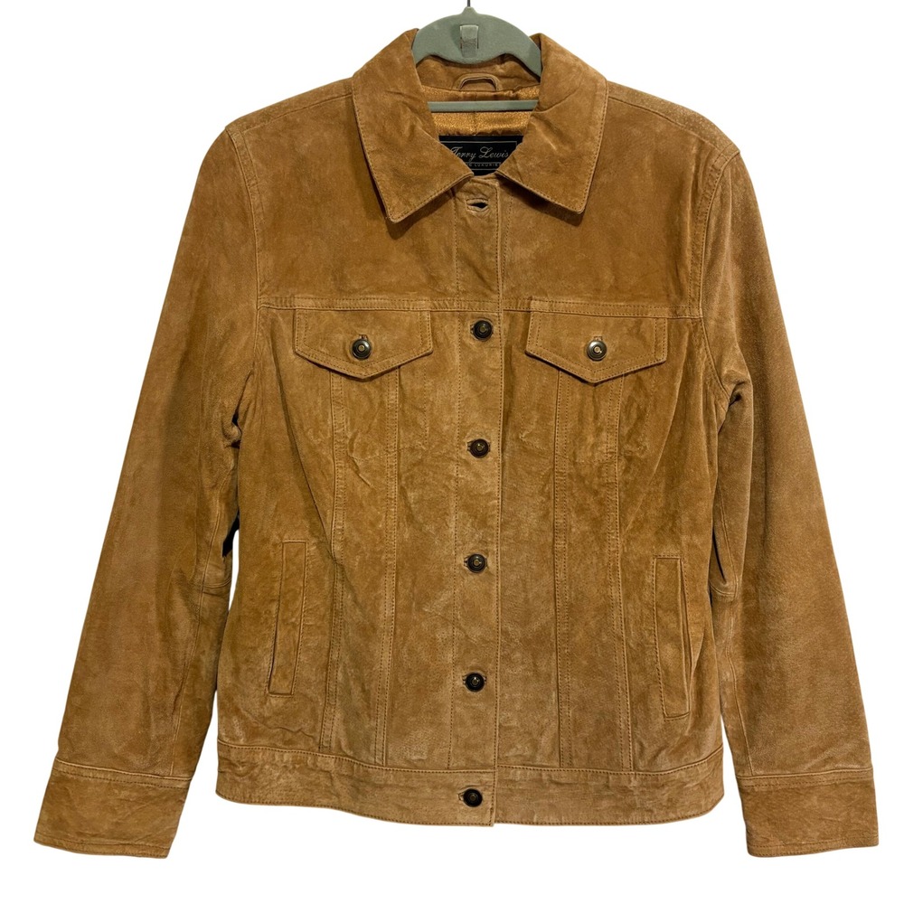 Terry Lewis Tan Suede Leather Trucker Jacket Womens XS Fall Boho Western Autumn
